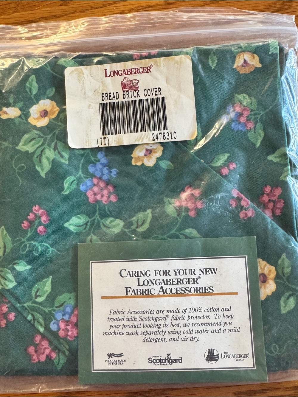 Longaberger Emerald Vine Cracker Brick Cover Square‎ Liner w/Pocket - NEW